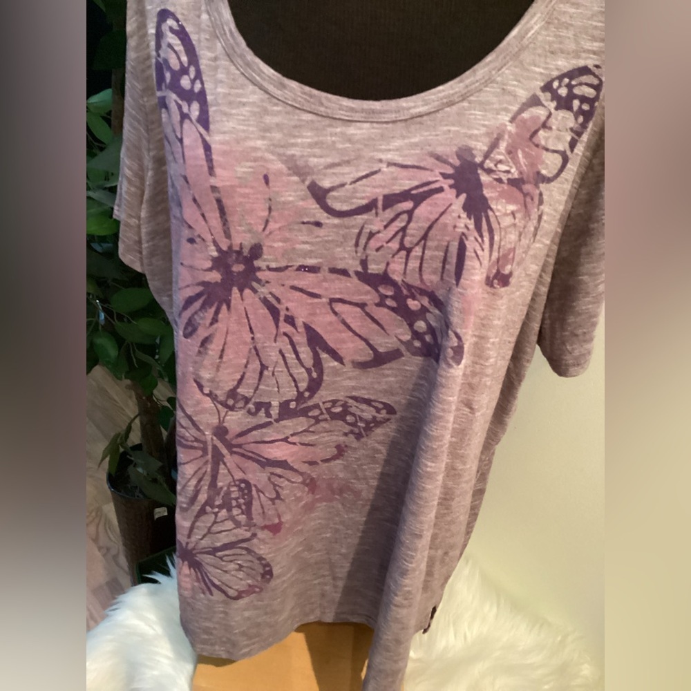 Just My Size shades of purple butterfly scoopneck shirt sleeve tee Woman’s 4X - Picture 10 of 15